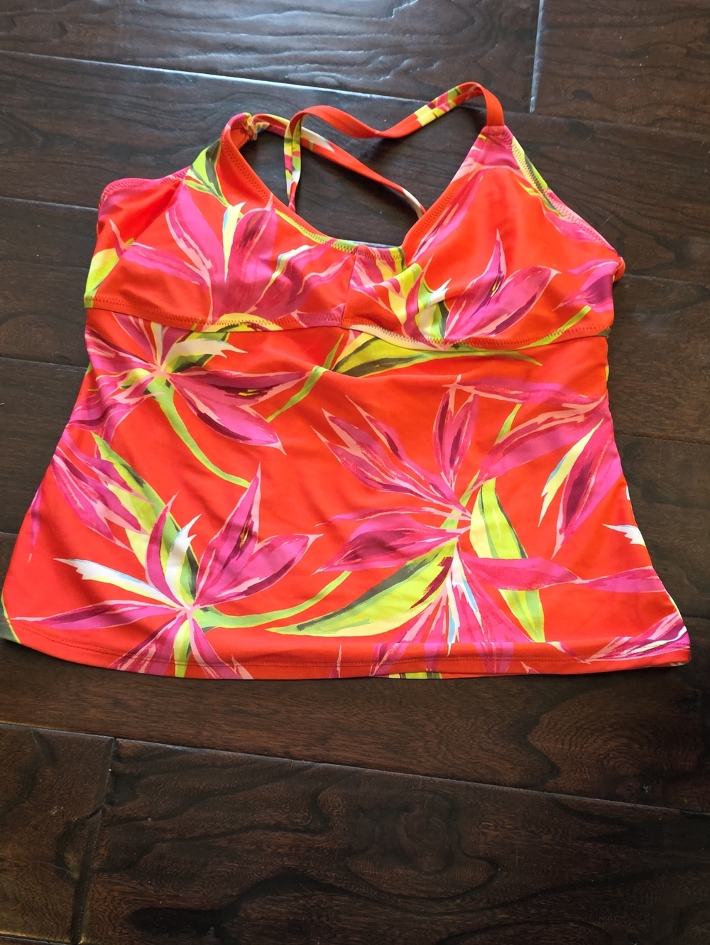 Old Navy Coral Pink Tropical Print Swim Tankini Top